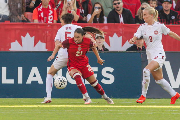 Delaney Baie Pridham of Canada scores their team s first goal during the Women’s International Friendly, Länderspiel, Nationalmannschaft match between Canada and Denmark on October 12th, 2026 in BMO Field, Toronto, Ontario, Canada Copyright: xCurtisxWongx xSPPx Sportspressphoto_SPR253847