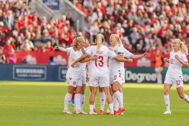 Olivia Holdt of Denmark celebrates their team s first goal during the Women’s International Friendly, Länderspiel, Nationalmannschaft match between Canada and Denmark on October 12th, 2026 in BMO Field, Toronto, Ontario, Canada Copyright: xCurtisxWongx xSPPx Sportspressphoto_SPR253863