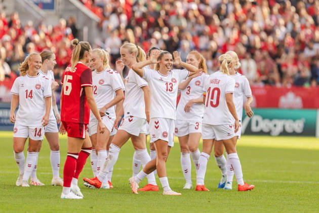 Olivia Holdt of Denmark celebrates their team s first goal during the Women’s International Friendly, Länderspiel, Nationalmannschaft match between Canada and Denmark on October 12th, 2026 in BMO Field, Toronto, Ontario, Canada Copyright: xCurtisxWongx xSPPx Sportspressphoto_SPR253866