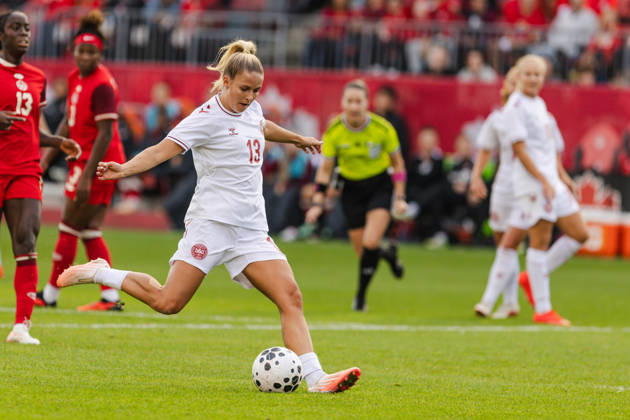 Olivia Holdt of Denmark scores their team s third goal during the Women’s International Friendly, Länderspiel, Nationalmannschaft match between Canada and Denmark on October 12th, 2026 in BMO Field, Toronto, Ontario, Canada Copyright: xCurtisxWongx xSPPx Sportspressphoto_SPR253874