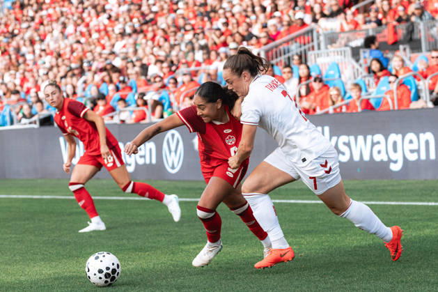 October 12, 2026, Toronto, Ontario, Toronto: Olivia Smith 9 of Canada in action during International Women Soccer Friendly between Canada and Denmark at BMO Field, Toronto on October 12, 2026. Toronto Toronto - ZUMAn333 20261012_znp_n333_052 Copyright: xKaxLokxNgx