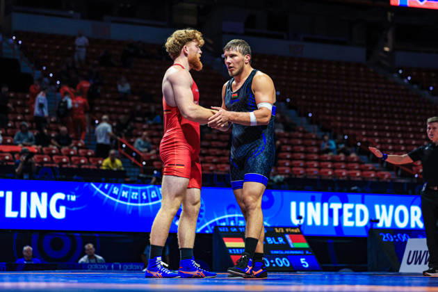 U23 World Championships, 97 kg Greco-Roman: Abubakar Khaslakhanau (BLR) defeated Darius Kiefer (GER) Copyright: xAmirrezaxAliasgarix Kadir Caliskan United World Wr