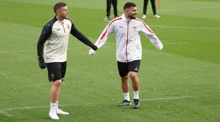 October 13, 2026, Germany, Stuttgart, VfB Stuttgart soccer practice, from left: Ermedin Demirovic, Deniz Undav