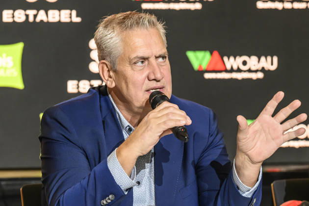 Pictured, from left: Ulf Steinforth – SES Promoter, GER, Magdeburg, SES, First press conference ahead of the SES Boxing Gala on Saturday, November 14, 2026, Messe Magdeburg, October 13, 2026, Copyright: HMBxMedia UwexKoch