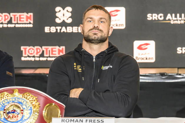 Pictured, from left: Roman Fress, GER, Magdeburg, SES; first press conference ahead of the SES Boxing Gala on Saturday, November 14, 2026, at Messe Magdeburg, October 13, 2026, Copyright: HMBxMedia UwexKoch