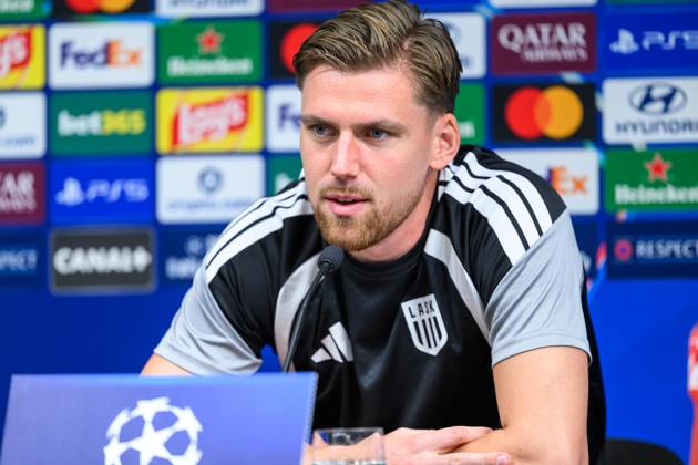 SOCCER - UEFA CL, LASK vs Liverpool LINZ,AUSTRIA,13.OCT.26 - SOCCER - UEFA Champions League, Linzer ASK vs Liverpool FC, preview, press conference, PK, Pressekonferenz LASK. Image shows Kasper Joergensen (LASK).  GEPAxpictures xChristianxMoser