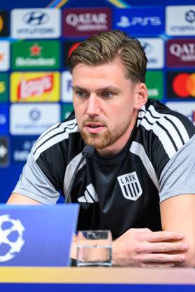SOCCER - UEFA CL, LASK vs Liverpool LINZ,AUSTRIA,13.OCT.26 - SOCCER - UEFA Champions League, Linzer ASK vs Liverpool FC, preview, press conference, PK, Pressekonferenz LASK. Image shows Kasper Joergensen (LASK).  GEPAxpictures xChristianxMoser