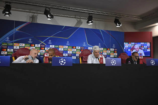 SOCCER - UEFA Champions League - AS Roma - press conference, PK, Pressekonferenz Photo by IPA ABACAPRESS.COM89631948 - Donyell Malen of Roma, Gian Piero Gasperini, head coach of AS Roma, during the 2026–2027 UEFA Champions League match between AS Roma and Real Madrid, at the Trigoria Training Center on October 13, 2026, in Rome, Rome, during the AS Roma press conference and pre-match training session - Real Madrid at the Trigoria Training Center on October 13, 2026, in Rome, Rome. During the AS Roma press conference and training session ahead of the UEFA Champions League soccer match in Rome, Italy, on October 13, 2026 Roma Italy  Copyright: xIPAxSport ABACAx