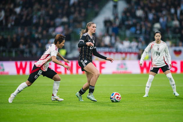 International Match: Germany vs. Japan, October 13, 2026; Jule Brand (Germany, 22) vs. Melissa Kössler (Germany, 18); Soccer; Women s National Team; International Match: Germany vs. Japan on October 13, 2026, at Weserstadion, Bremen. DFB regulations prohibit any use of photographs as image sequences and or quasi-video. Copyright: xBEAUTIFULxSPORTS Tonhäuserx