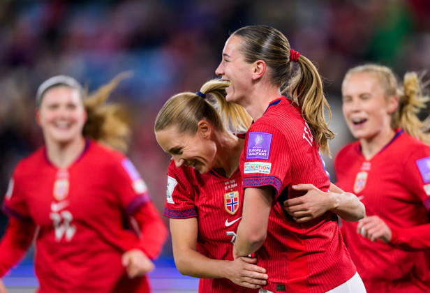 October 13, 2026: Elisabeth Terland of Norway celebrates after scoring 2–0 during the FIFA Women’s World Cup Qualifier soccer match between Norway and Romania on October 13, 2026 in Oslo. Photo by Marius Simensen, BILDBYRÅN COP 238 MM0076 bbeng women s soccer football soccer FIFA World Cup qualifiers World Cup qualifiers women s World Cup qualifiers international match Norway Romania celebration  Copyright: MARIUSxSIMENSEN BB261013BB364