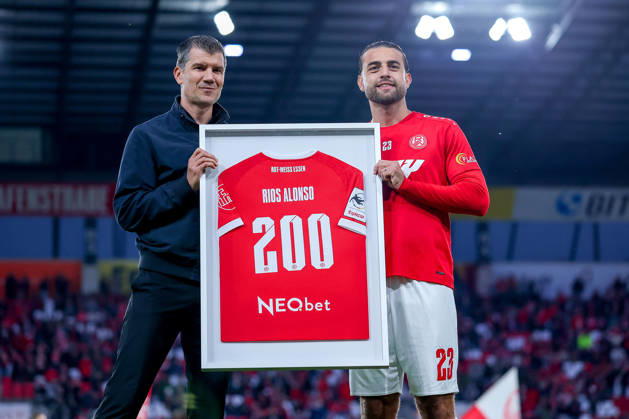 October 13, 2026, Soccer, 3rd Division, Rot Weiss Essen vs. SC Fortuna Köln, Hafenstraße Stadium, Matchday 9, 2026–27 Season; Marcus Steegmann, Director of Professional Soccer at RWE (ms), at the ceremony honoring Jose Enrique Rios Alonso (RWE 23) before the game to celebrate Alonso’s 200th match. DFB regulations prohibit any use of photographs as image sequences and or quasi-video. North Rhine-Westphalia, Germany