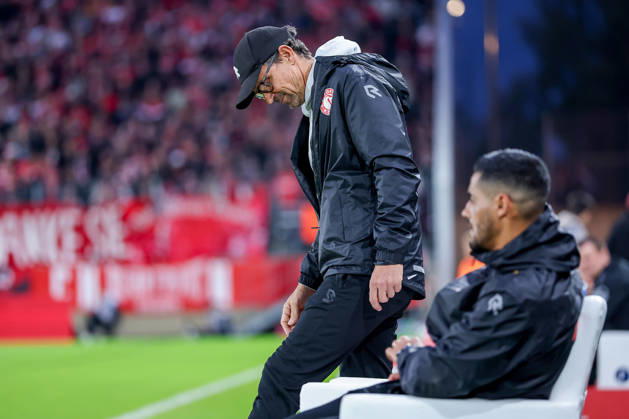 October 13, 2026, Soccer, 3rd Division, Rot Weiss Essen vs. SC Fortuna Köln, Hafenstraße Stadium, Matchday 9, 2026–27 Season. Coach Matthias Mink of SC Fortuna Köln takes his place on the bench. DFB regulations prohibit any use of photographs as image sequences and or quasi-video. North Rhine-Westphalia, Germany