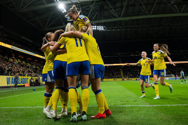 October 13, 2026: Nathalie Björn of Sweden celebrates after scoring the 1-0 goal during the FIFA Women’s World Cup qualifying playoff soccer match between Sweden and Lithuania on October 13, 2026 in Stockholm. Photo by Emma Wallskog, BILDBYRÅN, code EW JZ0769. soccer, football, soccer, World Cup qualifiers, FIFA Women’s World Cup qualifier, Sweden, Lithuania, women’s soccer, celebration  Copyright: EMMAxWALLSKOG BB261013EW025