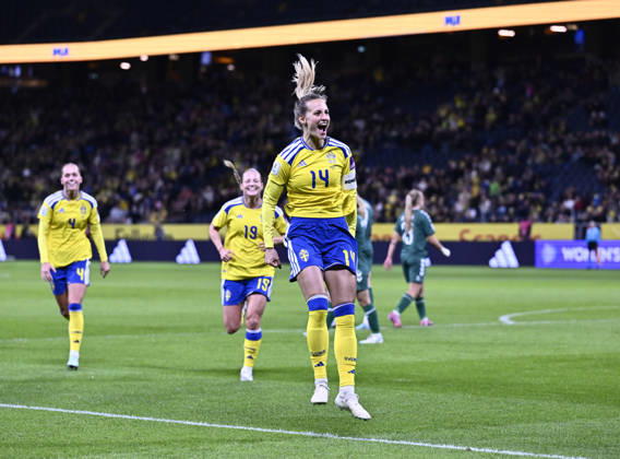 STOCKHOLM, SWEDEN 20261013 Sweden s Nathalie Björn celebrates after scoring the 1-0 goal during Tuesday s soccer match, the World Cup playoff between Sweden and Lithuania at Strawberry Arena in STOCKHOLM, SWEDEN x10050x  Copyright: xPontusxLundahl TTx VM-PLAYOFF SVERIGE-LITAUEN