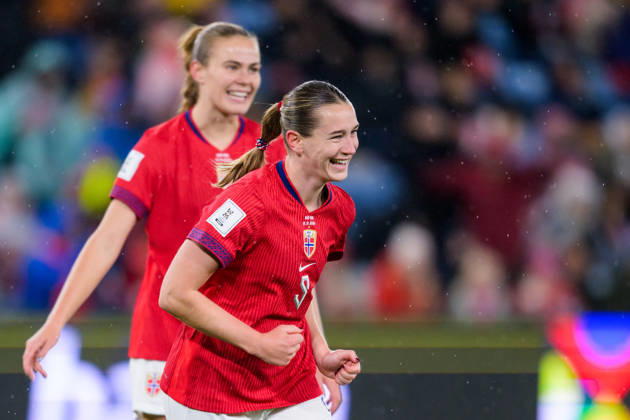 October 13, 2013: Elisabeth Terland of Norway celebrates after scoring the 4-0 goal during the FIFA Women’s World Cup Qualifier soccer match between Norway and Romania on October 13, 2026 in Oslo. Photo by Marius Simensen, BILDBYRÅN COP 238 MM0076 bbeng women s soccer football soccer FIFA World Cup qualifiers World Cup qualifiers women s World Cup qualifiers international match Norway Romania celebration  Copyright: MARIUSxSIMENSEN BB261013BB616