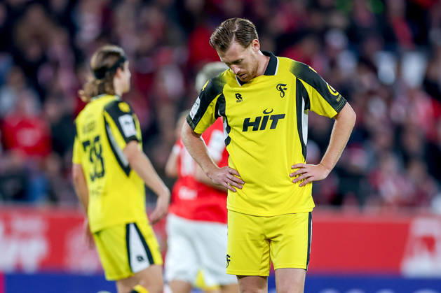 October 13, 2026, Soccer, 3rd Division, Rot Weiss Essen vs. SC Fortuna Köln, Hafenstraße Stadium, Matchday 9, 2026–27 Season, Jannik Mause (SC Fortuna Köln) 37, disappointed, disappointment. DFB regulations prohibit any use of photographs as image sequences and or quasi-video. North Rhine-Westphalia, Germany