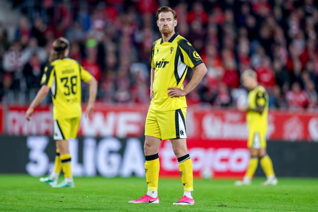 October 13, 2026, Soccer, 3rd Division, Rot Weiss Essen vs. SC Fortuna Köln, Hafenstraße Stadium, Matchday 9, 2026–27 Season, Jannik Mause (SC Fortuna Köln) 37, disappointed, disappointment. DFB regulations prohibit any use of photographs as image sequences and or quasi-video. North Rhine-Westphalia, Germany