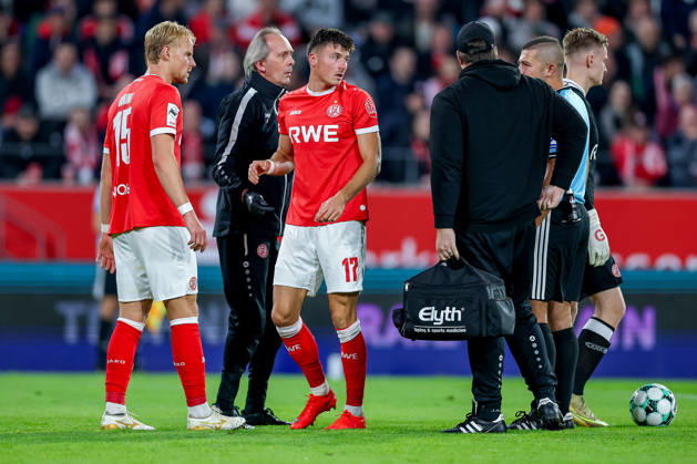 October 13, 2026, Soccer, 3rd Division, Rot Weiss Essen vs. SC Fortuna Köln, Hafenstraße Stadium, Matchday 9, 2026–27 Season. Semir Telalovic (RWE 17) requires medical attention due to an injury. DFB regulations prohibit any use of photographs as image sequences and or quasi-video. North Rhine-Westphalia, Germany
