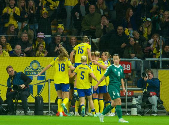 Strawberry Arena SOLNA, SWEDEN - OCTOBER 13: Sweden celebrates goal in the World Cup 2027 qualifier match between Sweden and Lithuania at Strawberry Arena on October 13, 2026 in Solna, Sweden. (Peter Sonander SPP) Copyright: xx spp-en-PeSo-20261013_SPP_PeterSonander_7092