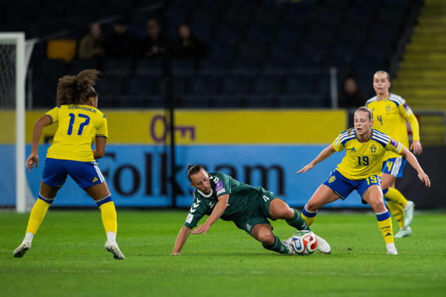 October 13, 2026: Algimante Mikutaite of Lithuania and Anna Anvegard of Sweden during the FIFA Women’s World Cup qualifying playoff soccer match between Sweden and Lithuania on October 13, 2026 in Stockholm. Photo by Jesper Zerman, BILDBYRÅN, code JZ JZ0769; soccer, football, World Cup qualifier, FIFA Women’s World Cup qualifier, Sweden, Lithuania, women’s soccer  Copyright: JESPERxZERMAN BB261013JZ052