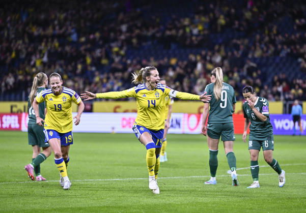 STOCKHOLM, SWEDEN, October 13, 2026: Sweden s Nathalie Björn celebrates after scoring a 1-0 goal during Tuesday s World Cup playoff soccer match between Sweden and Lithuania at Strawberry Arena, STOCKHOLM, SWEDEN x10050x  Copyright: xPontusxLundahl TTx WORLD CUP PLAYOFF SWEDEN-LITHUANIA