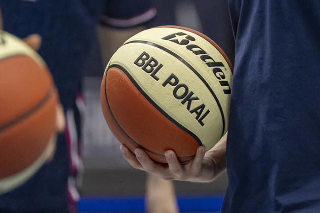 ENBL 2026–2027 Syntainics MBC vs. Bristol Flyers Weissenfels, Germany October 13, 2026 Pictured: game ball, basketball, feature, symbol, stock photo, characteristic, detail, Weissenfels City Hall, Saxony-Anhalt, Germany
