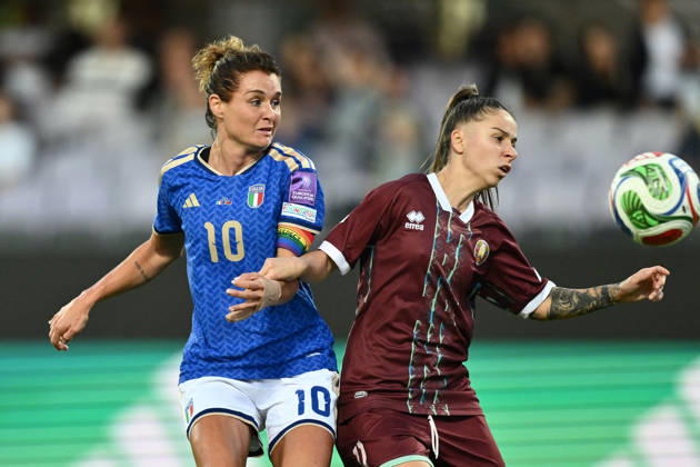 SOCCER - FIFA World Cup, WM, Weltmeisterschaft, Fussball - 2027 Women s European Qualifiers Playoffs - Italy vs. Belarus Photo by IPA ABACAPRESS.COM89641333 - Cristiana Girelli of Italy and Yuliya Slesarchik of Belarus are in action during the second leg of the first round of the FIFA Women s World Cup 2027 European Qualifiers Playoffs between Italy and Belarus at Artemio Franchi Stadium on October 13, 2026, in Florence, Italy. Florence Italy  Copyright: xIPAxSport ABACAx