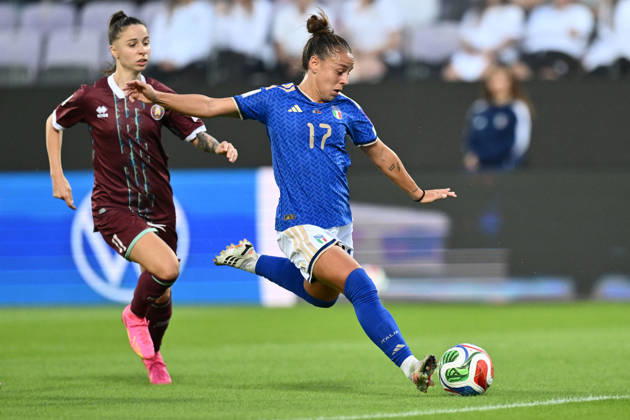 SOCCER - FIFA World Cup, WM, Weltmeisterschaft, Fussball - 2027 Women s European Qualifiers Playoffs - Italy vs. Belarus Photo by IPA ABACAPRESS.COM89641363 - Yuliya Slesarchik of Belarus and Lisa Boattin of Italy are in action during the second leg of the first round of the FIFA Women s World Cup 2027 European Qualifiers Playoffs between Italy and Belarus at Artemio Franchi Stadium on October 13, 2026, in Florence, Italy. Florence Italy  Copyright: xIPAxSport ABACAx
