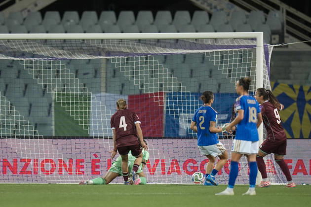 Belarus s Karyna Alkhovik goal 1-1 during the Women s European Qualifiers 2027 play-off round 1 second leg soccer match between Italy and Belarus at the Artemio Franchi Stadium in Florence, Italy - Tuesday, October 13, 2026 -  Copyright: xMassimoxPaolone LaPressex
