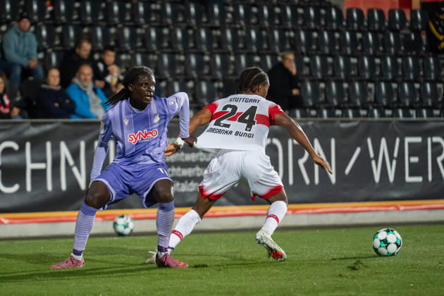 October 13, 2026, xjyhynx, Soccer 3rd Division, VfB Stuttgart U23 vs. TSG Hoffenheim II, from left: Blessing Makanda 17, TSG Hoffenheim II vs. Joyeux Masanka Bungi 24, VfB Stuttgart II vs. Aspach