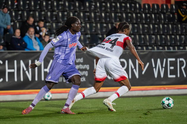 October 13, 2026, xjyhynx, Soccer 3rd Division, VfB Stuttgart U23 vs. TSG Hoffenheim II, from left: Blessing Makanda 17, TSG Hoffenheim II vs. Joyeux Masanka Bungi 24, VfB Stuttgart II vs. Aspach