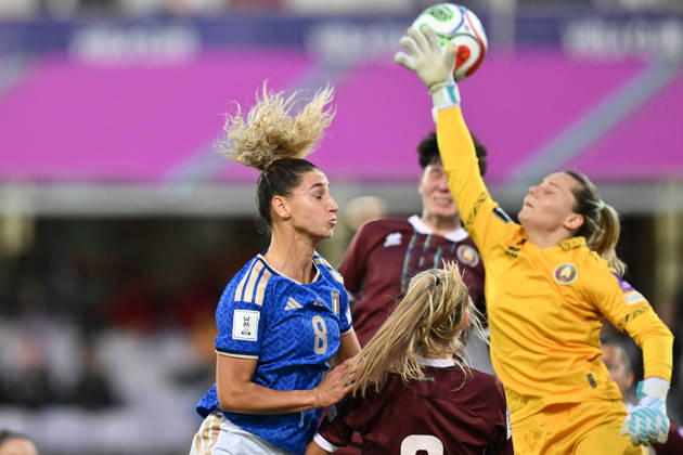 RECORD DATE NOT STATED 13th October 2026; Stadio Artemio Franchi, Florence, Italy; Womens WC Qualification Europe Football, Italy versus Belarus; Emma Severini of Italy and Nataliya Voskobovich of Belarus DomenicoxCippitelli