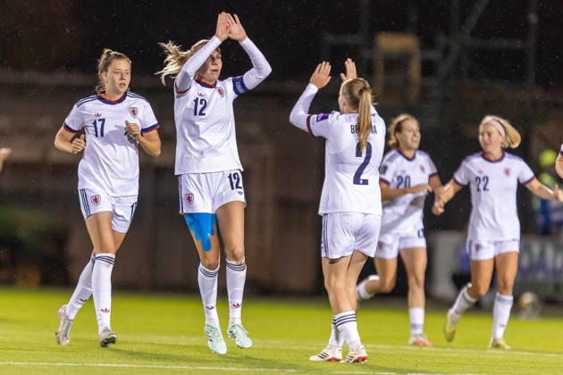 Scotland Women v Czech Republic Women, FIFA Women s World UEFA Cup, Play Off Semi Final GOAL! 1-2 Klara Cahynova of Czechia celebrates after giving her side the lead during the FIFA Women s World UEFA Cup Qualifying 1st round 2nd leg Semi Final Play Off. Scotland vs Czechia, Marbill Coaches Stadium, Paisley, Renfrewshire, Scotland, 13 October 2026 Paisley Marbill Coaches Stadium Renfrewshire Scotland Editorial use only , Copyright: xColinxPoultneyx PSI-25000-0027