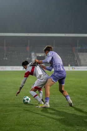 October 13, 2026, xjyhynx, Soccer 3rd Division, VfB Stuttgart U23 vs. TSG Hoffenheim II, from left: Nicolas Sessa 10, VfB Stuttgart II in a tackle with Maximilian Theuer 47, TSG Hoffenheim II Aspach