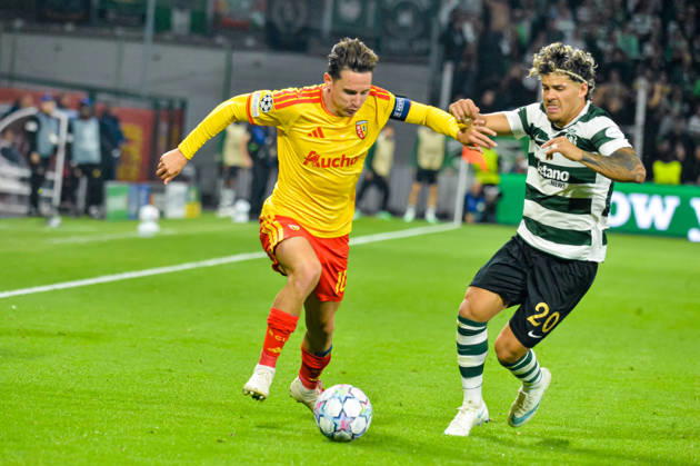 FOOTBALL : RC Lens vs Sporting Club Portugal - Ligue des Champions - Phase de Ligue - Journée 2 - 13 10 2026 Florian Thauvin (RC Lens) Maxi Araujo (Sporting Club Portugal) LensFrance  Copyright: xBaptistexAutissierx