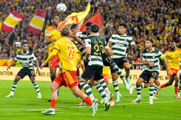 FOOTBALL : RC Lens vs Sporting Club Portugal - Ligue des Champions - Phase de Ligue - Journée 2 - 13 10 2026 Kyllian Antonio (RC Lens) Luis Suarez (Sporting Club Portugal) LensFrance  Copyright: xBaptistexAutissierx