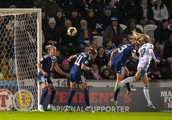 Czechia captain Klara Cahynova scores with a header to give Czechia a 1-2 lead (Agg. 3-2). Scotland Women v Czechia, Women s European World Cup Qualifier, Football, The Marbill Coaches Stadium, Paisley, Scotland, UK - 13 Oct 2026Paisley The Marbill Coaches Stadium Scotland United Kingdom  Copyright: xStuartxWallace Shutterstockx 17214114aj