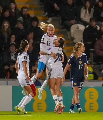 Czechia captain Klara Cahynova celebrates scoring with a header to give Czechia a 1-2 lead (Agg. 3-2). Scotland Women v Czechia, Women s European World Cup Qualifier, Football, The Marbill Coaches Stadium, Paisley, Scotland, UK - 13 Oct 2026Paisley The Marbill Coaches Stadium Scotland United Kingdom  Copyright: xStuartxWallace Shutterstockx 17214114am