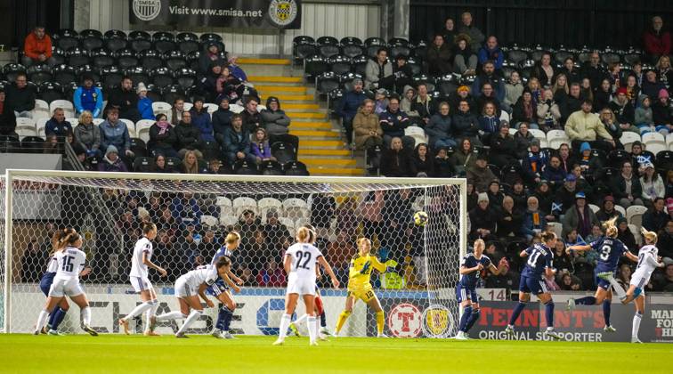 Czechia captain Klara Cahynova scores with a header to give Czechia a 1-2 lead (Agg. 3-2). Scotland Women v Czechia, Women s European World Cup Qualifier, Football, The Marbill Coaches Stadium, Paisley, Scotland, UK - 13 Oct 2026Paisley The Marbill Coaches Stadium Scotland United Kingdom  Copyright: xStuartxWallace Shutterstockx 17214114ao