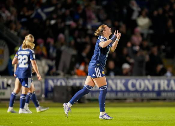 Kathleen McGovern of Scotland celebrates scoring to tie the game 2-2 (Agg. 4-2). Scotland Women v Czechia, Women s European World Cup Qualifier, Football, The Marbill Coaches Stadium, Paisley, Scotland, UK - 13 Oct 2026Paisley The Marbill Coaches Stadium Scotland United Kingdom  Copyright: xStuartxWallace Shutterstockx 17214114bi