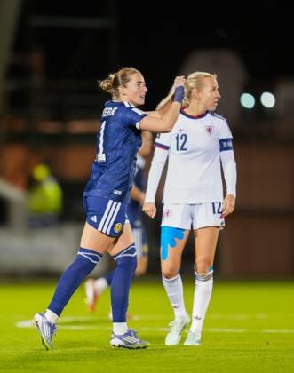 Kathleen McGovern of Scotland celebrates scoring to tie the game 2-2 (Agg. 4-2). Scotland Women v Czechia, Women s European World Cup Qualifier, Football, The Marbill Coaches Stadium, Paisley, Scotland, UK - 13 Oct 2026Paisley The Marbill Coaches Stadium Scotland United Kingdom  Copyright: xStuartxWallace Shutterstockx 17214114bl