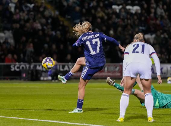 Christy Grimshaw of Scotland scores to give Scotland a 3-2 (Agg. 5-2). Scotland Women v Czechia, Women s European World Cup Qualifier, Football, The Marbill Coaches Stadium, Paisley, Scotland, UK - 13 Oct 2026Paisley The Marbill Coaches Stadium Scotland United Kingdom  Copyright: xStuartxWallace Shutterstockx 17214114bn