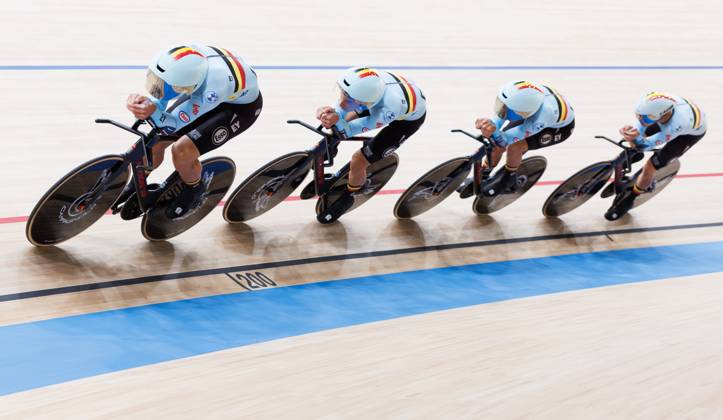 Belgian Tuur Dens; Belgian Noah Vandenbranden; Belgian Gianluca Pollefliet are Belgian Witse Bertels are pictured in action during the Men™s Team Pursuit event at the UCI Track cycling, Rad, Radsport, Bahnrad, Bahn World Championships in Shanghai, China on Wednesday 14 October 2026. The worlds are taking place from 14 to 18 October 2026. BENOITxDOPPAGNE  x189757210x