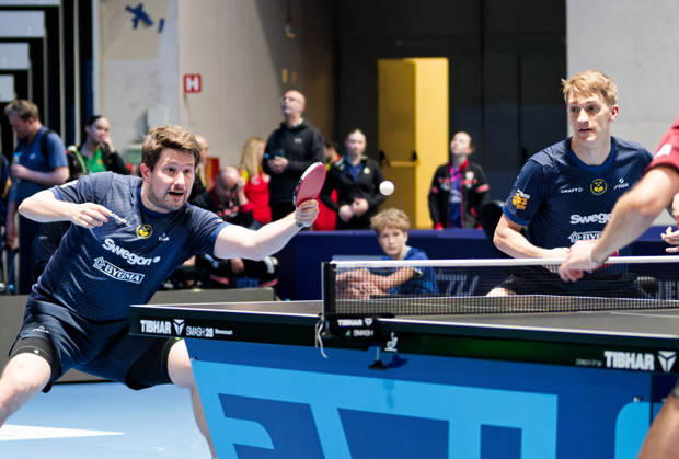 Kristian Karlsson and Anton Kallberg of Sweden (photo ms5370) at the 2026 European Table Tennis Championships in Ljubljana LJUBLJANA, SLOVENIA, OCTOBER 14, 2026 Kristian Karlsson and Anton Kallberg of Sweden (photo ms5370) in action at the European Table Tennis Championships at Stozice Arena in Ljubljana, Slovenia; Ljubljana, Stozice Arena, Slovenia