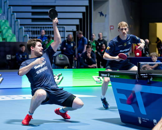 Kristian Karlsson and Anton Kallberg of Sweden (photo ms5371) at the 2026 European Table Tennis Championships in Ljubljana LJUBLJANA, SLOVENIA, OCTOBER 14, 2026 Kristian Karlsson and Anton Kallberg of Sweden (photo ms5371) in action at the European Table Tennis Championships at Stozice Arena in Ljubljana, Slovenia; Ljubljana, Stozice Arena, Slovenia