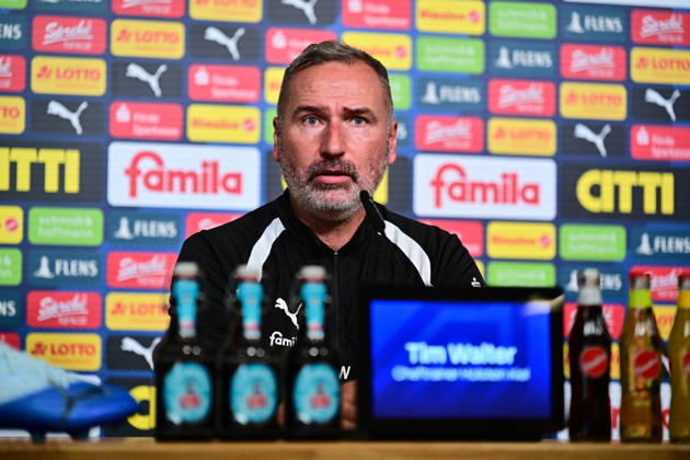 October 14, 2026, Soccer, Men s, 2nd Bundesliga, 2026–2027 Season, Holstein Kiel press conference with coach Tim Walter ahead of Friday’s match against Hertha BSC Berlin, KSV Tim Walter at the press conference in Kiel, near Holstein Stadium, press room, Schleswig-Holstein, Germany