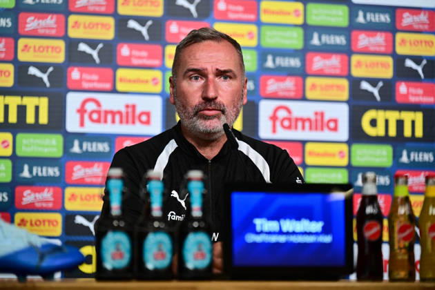 October 14, 2026, Soccer, Men s, 2nd Bundesliga, 2026–2027 Season, Holstein Kiel press conference with coach Tim Walter ahead of Friday’s match against Hertha BSC Berlin, KSV Tim Walter at the press conference in Kiel, near Holstein Stadium, press room, Schleswig-Holstein, Germany