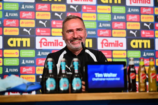 October 14, 2026, Soccer, Men s, 2nd Bundesliga, 2026–2027 Season, Holstein Kiel press conference with coach Tim Walter ahead of Friday’s match against Hertha BSC Berlin, KSV Tim Walter at the press conference in Kiel, near Holstein Stadium, press room, Schleswig-Holstein, Germany