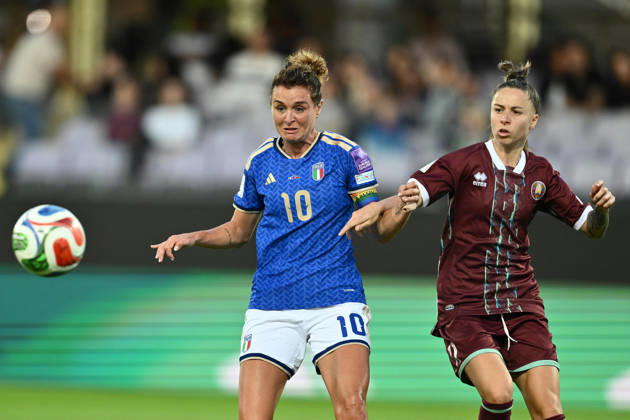 RECORD DATE NOT STATED 13th October 2026; Stadio Artemio Franchi, Florence, Italy; Womens WC Qualification Europe Football, Italy versus Belarus; Cristiana Girelli of Italy and VYuliya Slesarchik of Belarus DomenicoxCippitelli