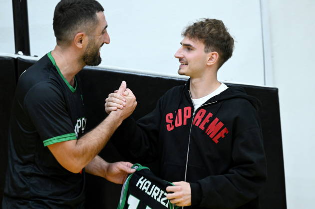 Croatia, Split, 14.10.2026. KK Split basketball hall. Basketball match FIBA ??Europe Cup, KK Split - BC Trepca. In the photo: Adrion Pajaziti and Drilon Hajrizija. Photo: Tom Dubravec CROPIX Split CROATIA Copyright: xxTomxDubravecx split_trepca_kup8-141026